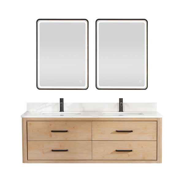 Ebern Designs Zytavious 60'' Double Bathroom Vanity with Calacatta Quartz Top with Mirror | Wayfair